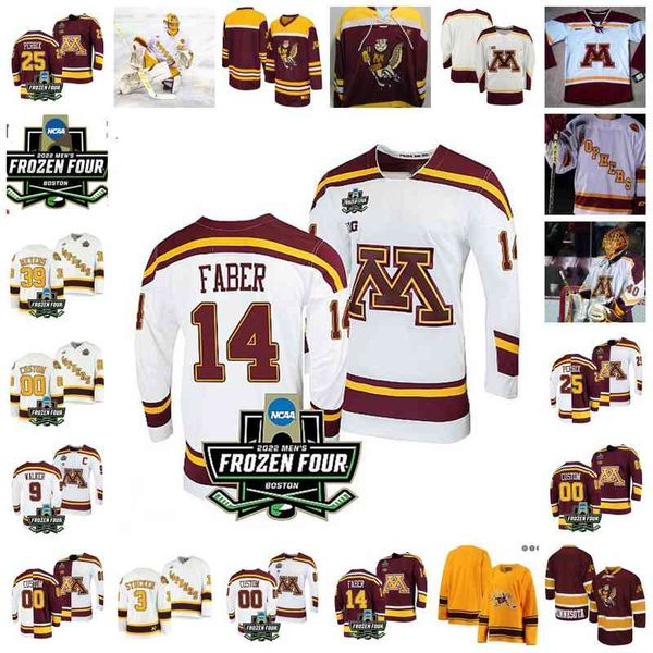 XFLSP 2022 Koleji Dondurulmuş Dört Şampiyonası Minnesota Golden Gophers Hokey Jersey Özel 16 Colin Schmidt 18 Mason Asla 21 Grant Cruikshank (c) 22