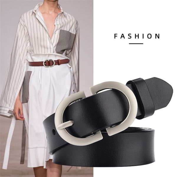 

[dwts] women's belt women belt female fashion latest needle-metal round buckle belt jeans wild luxury the genuine quality 220428, Black;brown