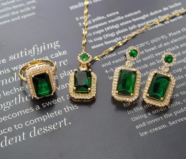 

18k gold plated 925 silver needle chain zircon emerald crystal geometric earrings necklace set vintage earrings temperament collarbone, Black