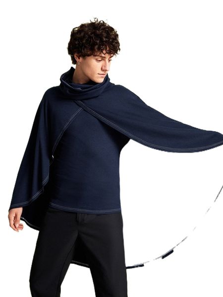 

x rare casualty men cowl neck hooded cape coat m7hg#, Black;brown