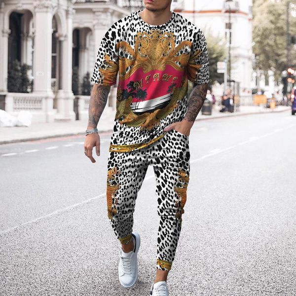 

men's tracksuits fashion tracksuit suit leopard series all-match outfits 3d printed breathable casual 2 piece sets 2022 mens 6x, Gray