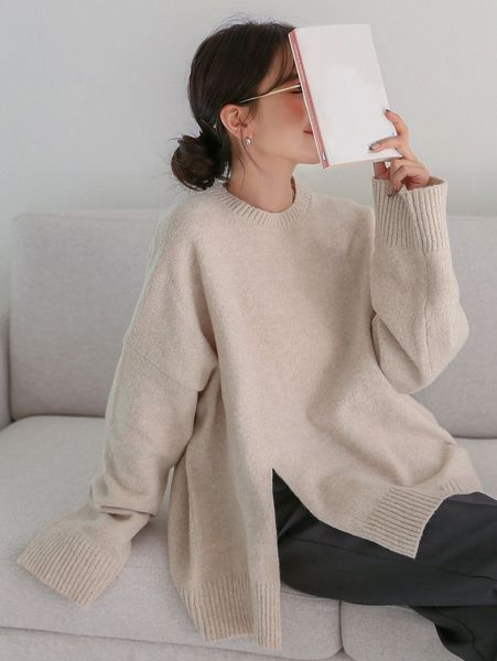 

dazy drop shoulder split hem sweater x8d3#, White;black