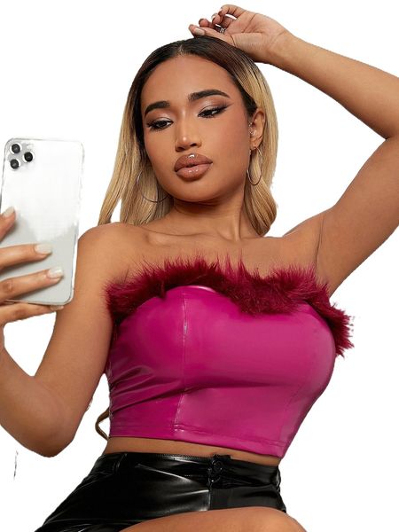 

sxy fuzzy trim crop tube o3sr#, White