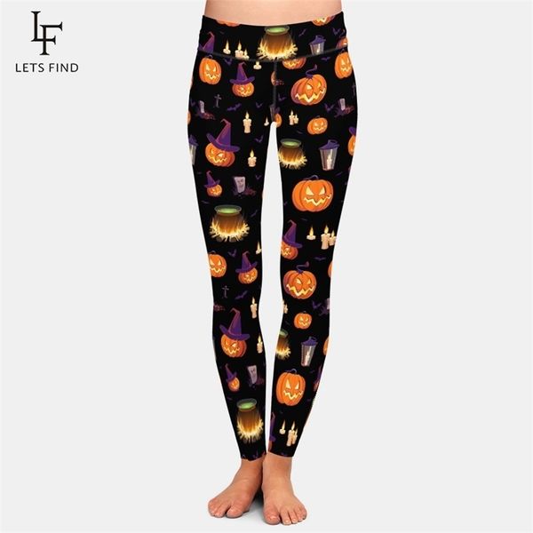 LETSFIND Moda 3D Zucca di Halloween Stampa digitale Leggings Donna Vita alta Plus Size Pantaloni Fitness Stretch Leggings 201014