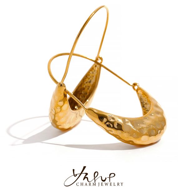 

yhpup gold stainless steel drop dangle hoop earrings ear hook tarnish minimalist metal texture for women fashion jewelry 220817, Golden;silver