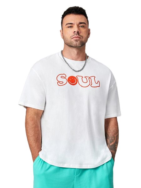 

extended sizes men letter & cartoon graphic drop shoulder tee p6dw#, White;black