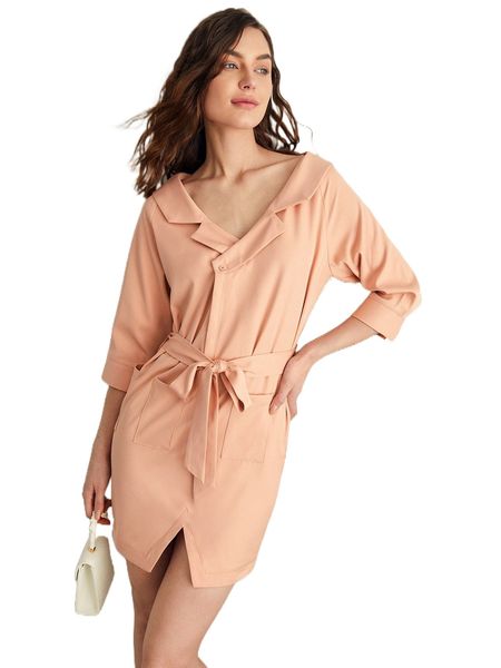 

x tyshay t. pocket detail slit hem belted shirt dress u0bo#, Black;gray