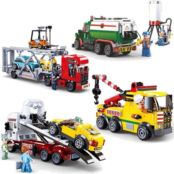 

sluban city maintenance transporter tanker truck trailer crane car moc figures building blocks bricks classic model toys for kid 220715