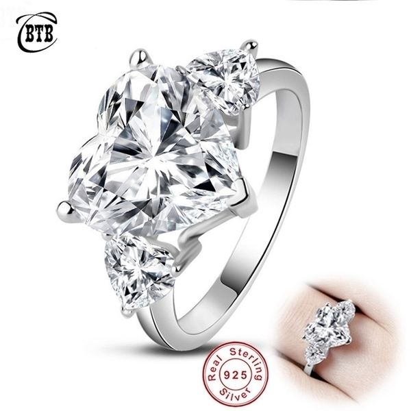 

fashion 100% 925 sterling silver big rings created wedding heartshaped diamonds ring luxury jewelry wholesale 220816, Slivery;golden