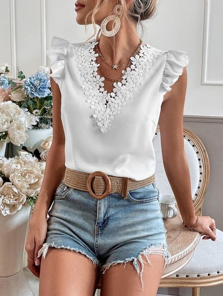 

guipure lace trim cap sleeve d9wp#, White