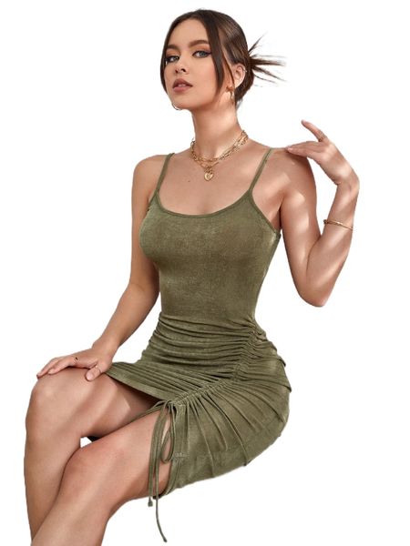 

drawstring cami bodycon dress j7tg#, Black;gray