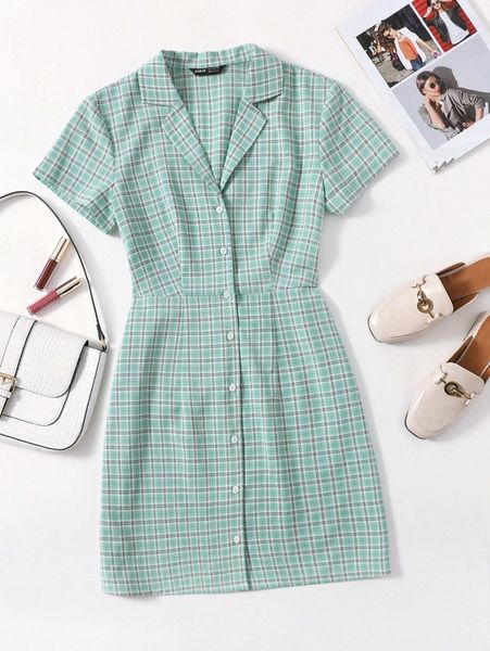 

plaid button front shirt dress m6hu#, Black;gray