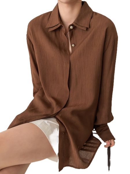 

dazy-less solid drop shoulder shirt e7i1#, White