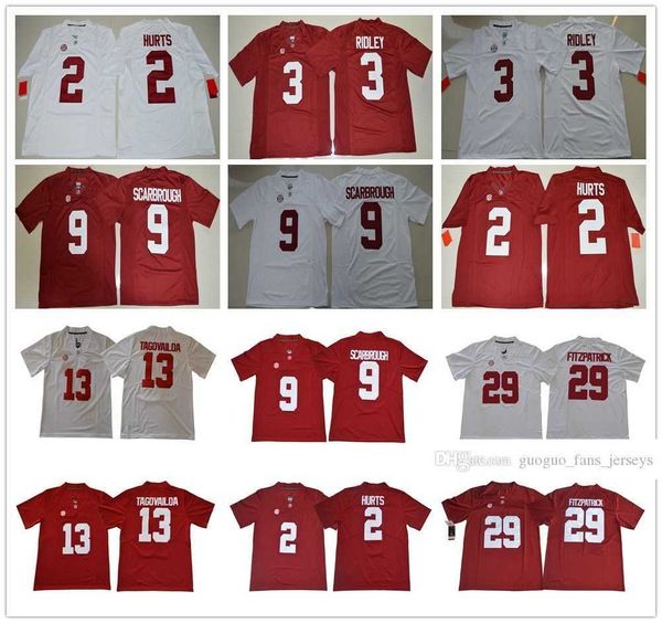 

ncaa alabama crimson tide college football 2 jalen hurts jersey red white 3 ridley 29 minkah fitzpatrick 13 tua tagovailoa 9 bo scarbrough j, Black
