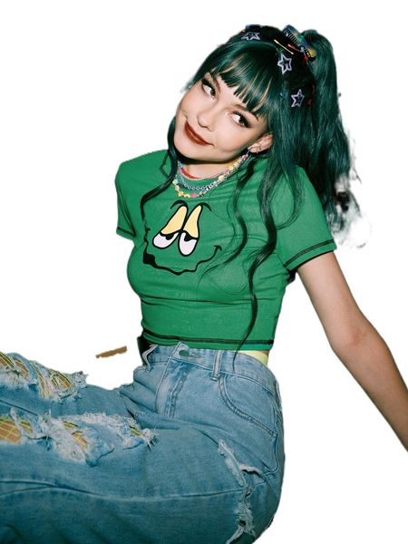 

romwe street life stitching trim cartoon graphic crop tee k9ka#, White