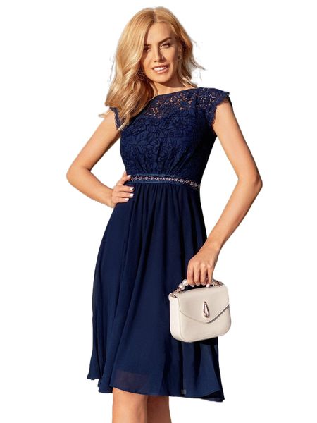 

miusol guipure lace insert a-line dress k7w4#, Black;gray