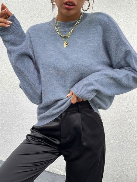 

mock neck drop shoulder sweater s1wu#, White;black