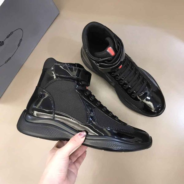 

americas cup sneakers men classics casual shoes patent leather and nylon upper rubber sole high-sneaker comfortable luxury designer size 38-, Black