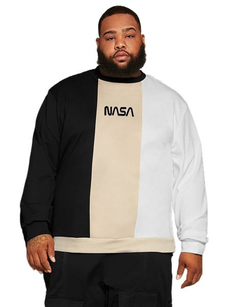 

extended sizes men letter graphic colorblock sweatshirt 920k#, Black
