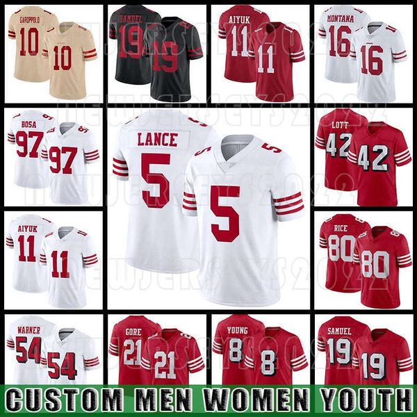 

trey lance deebo samuel football jersey george kittle nick bosa jerry rice 49ers talanoa hufanga jimmy garoppolo san francisco brandon aiyuk, Black;red