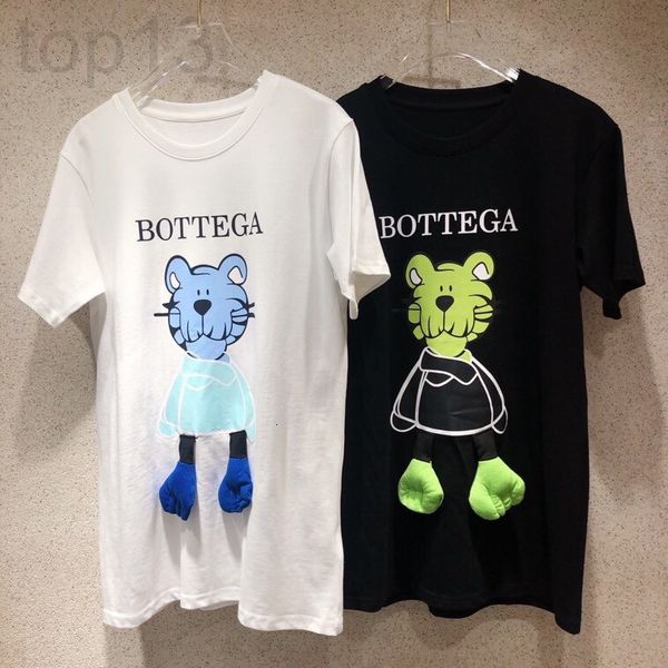 

women's t-shirt designer chaopai 22 early spring new fluorescent cartoon tiger three-dimensional small feet super cute casual loose sho, White