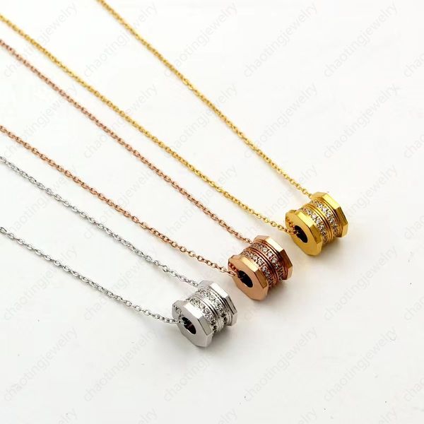 

48cm octagonal necklace with diamonds side brand logo gold silver rose tricolor sliding jewelry