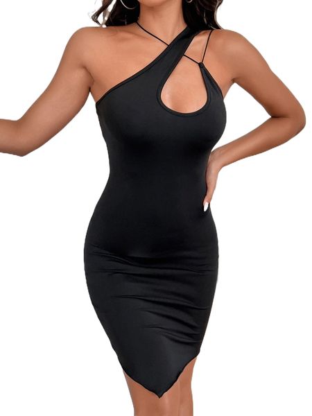 

asymmetrical neck bodycon dress r7ai#, Black;gray