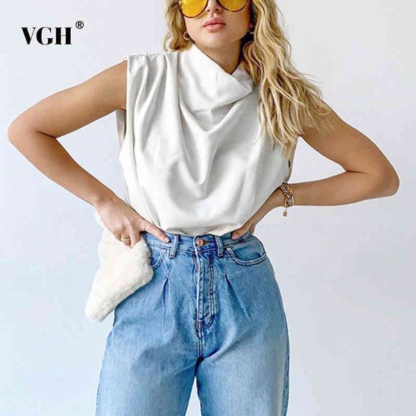 

loose white t shirt for women urtleneck sleeveless casual shirts female summer fashionable clothing ide 210507