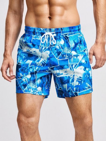 

men drawstring waist tropical print shorts y9lk#, White;black