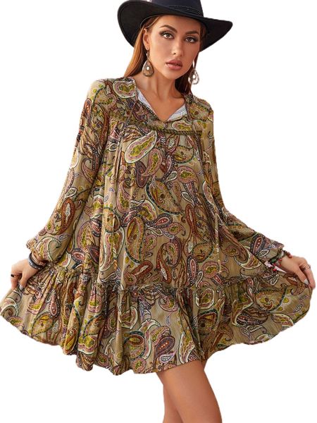 

rusttydustty floral print lace insert ruffle hem smock dress i3lf#, Black;gray