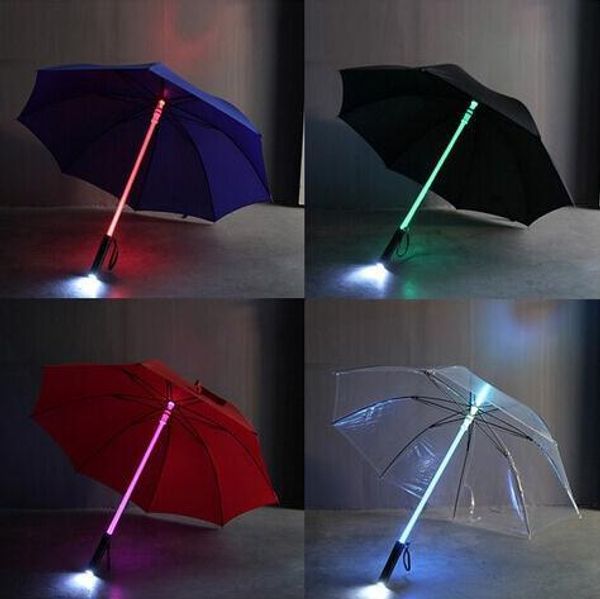 

flashlight umbrella led safety warning lights outdoor umbrellas for kids 7 colors flashing long-handle night umbrella 220707, Red;brown