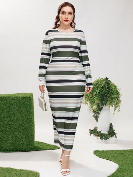 

plus striped fitted dress z1tk#, Black
