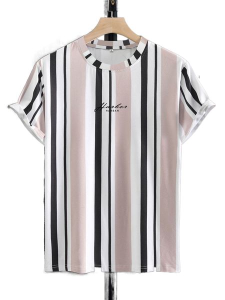 

men vertical striped & letter graphic tee l66z#, White;black