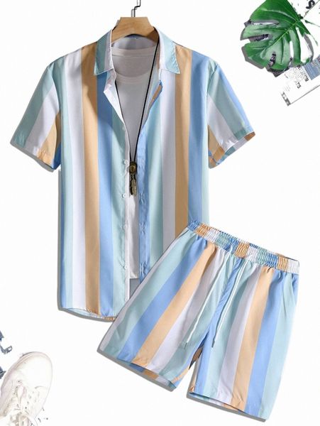 

men striped shirt & shorts without tee q7ef#, Gray