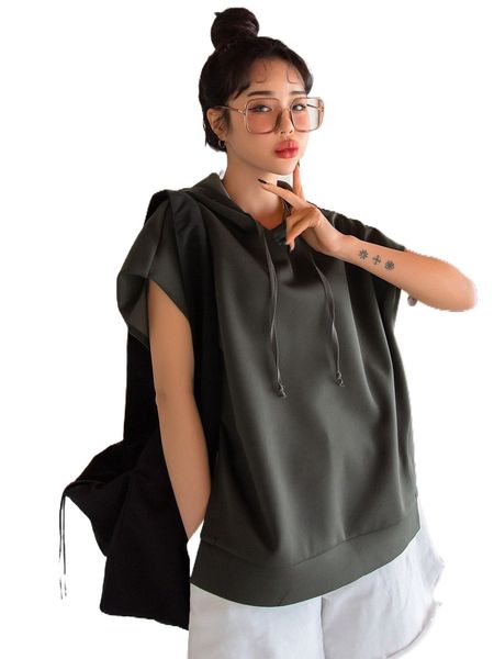 

dazy batwing sleeve drawstring hoodie v1fk#, Black