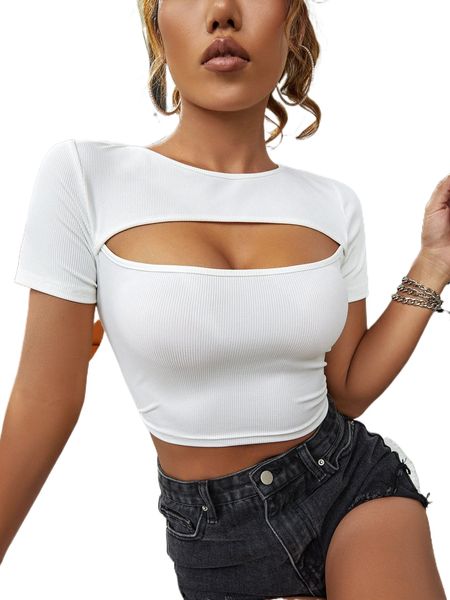 

cut out backless lace up crop tee m83x#, White