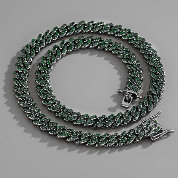 Girocolli di lusso Collane Desinger Hip Hop Miami Cuban Chain Gun Black Emerald Alloy Full Diamond Collana Accessori per blacelet