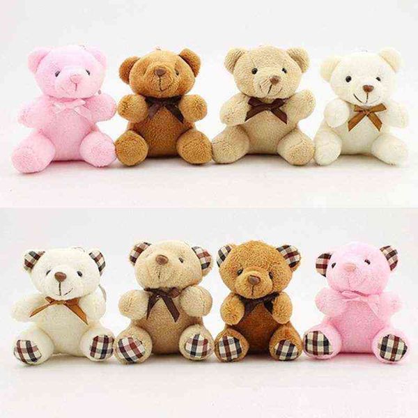 

1pc cute girls pompom teddy bear toy keychain women plush fur cartoon bear key chain on bag car doll trinket jewelry wedding gifts y220725, Silver