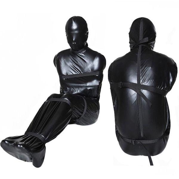 Reißverschluss-Ganzkörper-Bondage-Mumiensack-Schlafsack, erotisches Kostüm, abnehmbare Kapuze, Maske, Fesselung, Sklave, sexy Spielzeug für Frauen und Männer