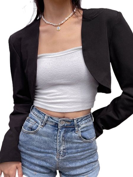 

dazy solid open front crop blazer k6fb#, White