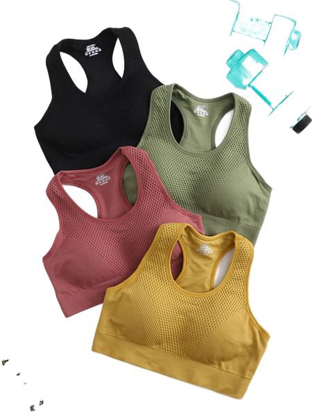 

4pcs high support seamless textured sports bra w1xb#, Gray