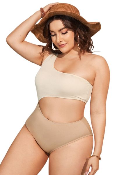 

plus colorblock cut-out one piece swimsuit 89q6#, White;black