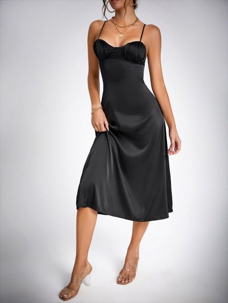 

tall ruched bust cami dress f8gq#, Black;gray