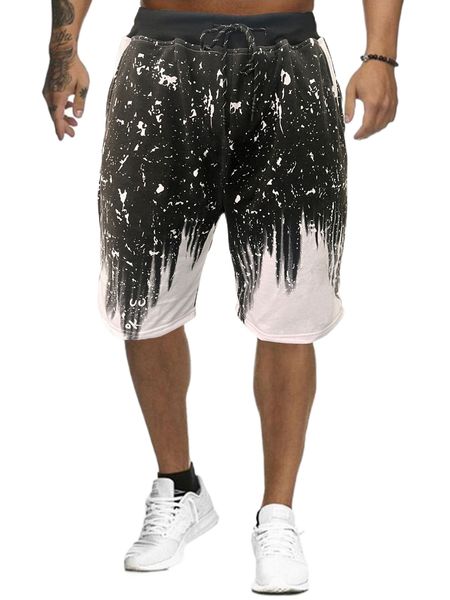 

men graphic print drawstring waist shorts b3ke#, White;black
