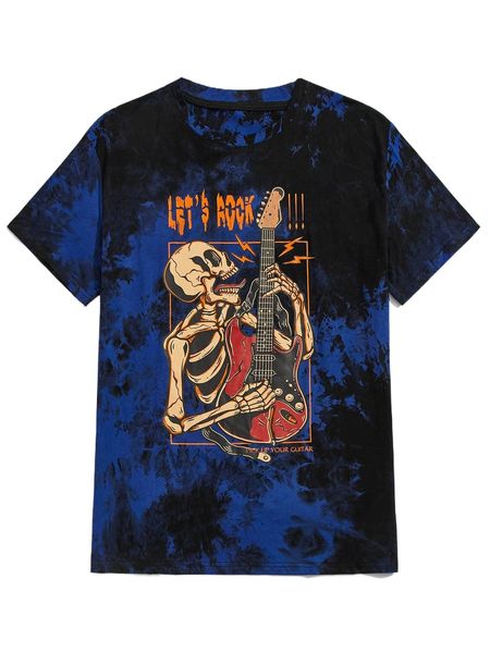 

romwe x jrart guys tie dye skeleton print tee j3pu#, White;black