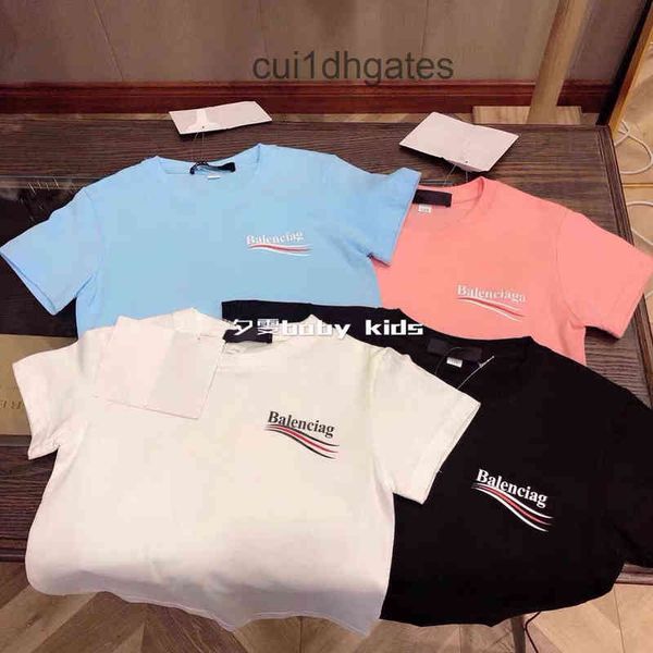 

2022 designer bb t shirt and shirts xiwen kids trendy children wave bar paris letter cotton short sleeve t-shi hcin, Black