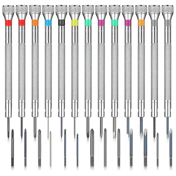 Reparaturwerkzeuge Kits 13 Stück Uhrenschraubendreher-Set Klein 0,6-2 mm mit 13 Ersatzklingen für Brillenschmuck ElectronicRepair Hele22