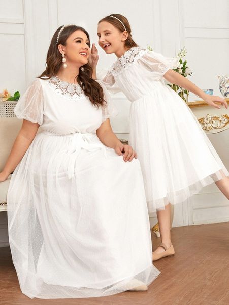 

plus lace panel puff sleeve dress i7fh#, Black