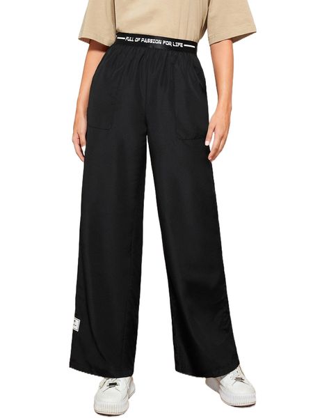 

modely letter tape wide leg pants 03wd#, Black;white