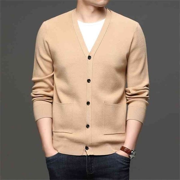 

5 colors men's casual solid color sweater cardigan autumn thin coat classic style knitting sweater male brand clothes 210804, White;black